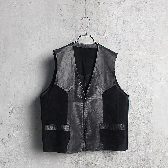 vtg leather fabric mix vest