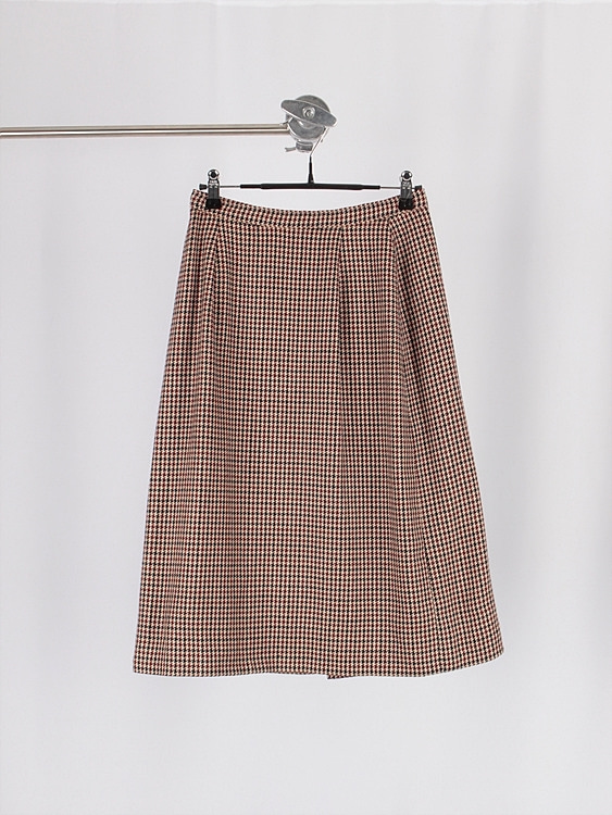 vtg mink cashmere blended check skirt (25.1 inch) - U.K MADE