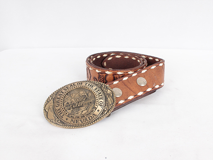THE GREAT SEAL OF THE STATE NEVADA leather big buckle belt